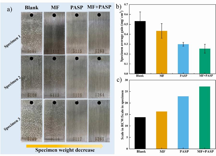 图1.挂片上水垢分布和重量的变化